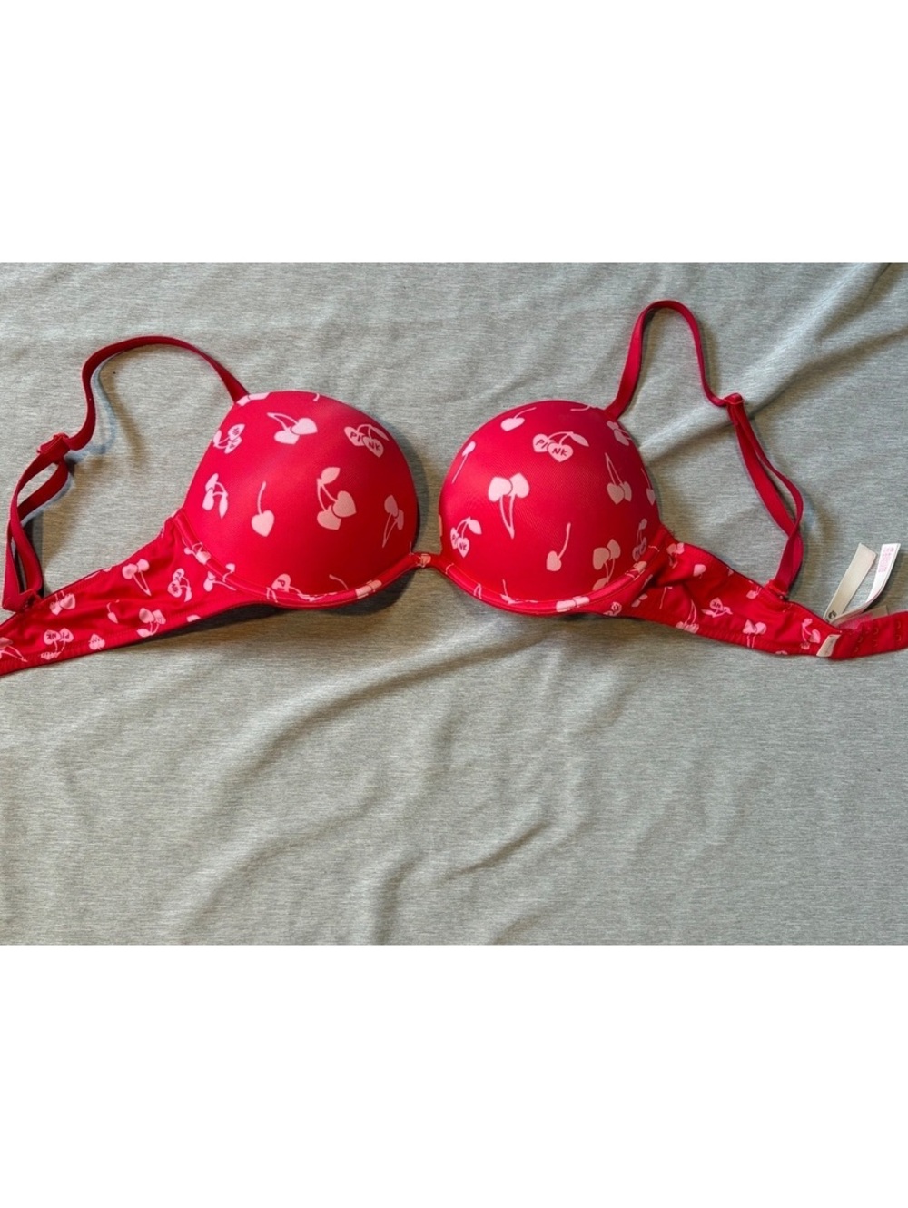 Victoria’s Secret PINK Wear Everywhere Super Push-Up Bra 34C Cherry Heart Red